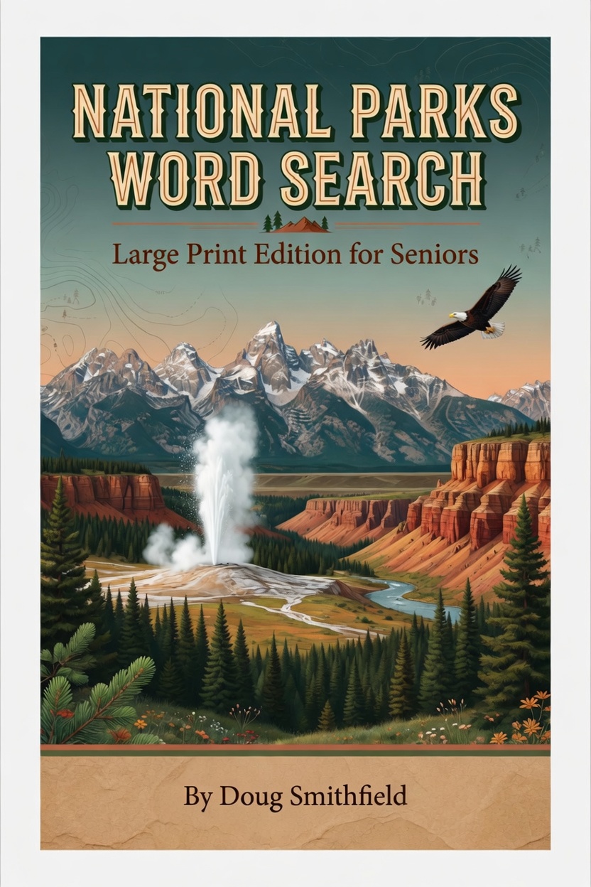 National Parks Word Search book cover — Large Print Edition by Worthy Puzzle