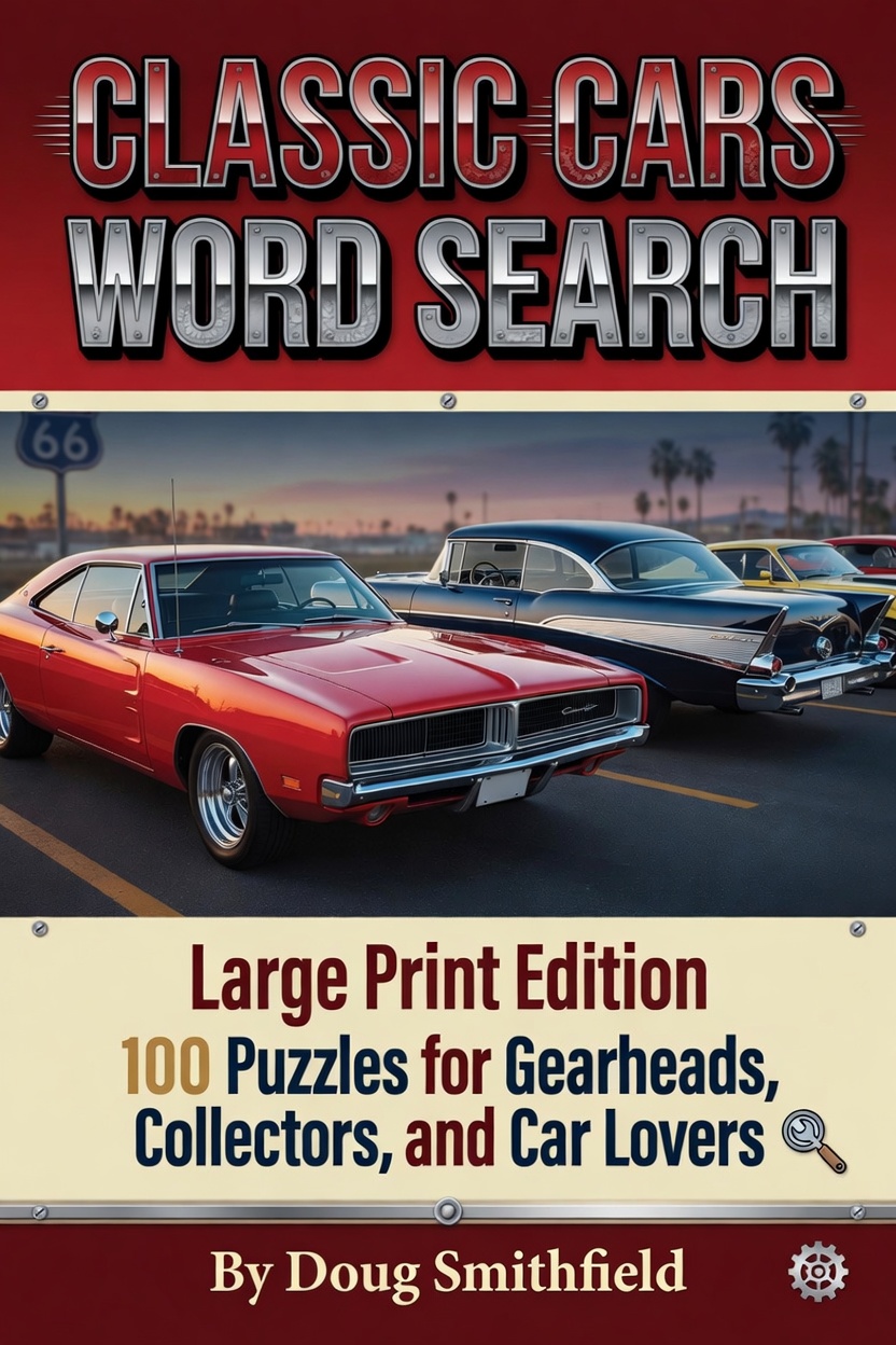Classic Cars Word Search cover — Large Print Edition by Worthy Puzzle