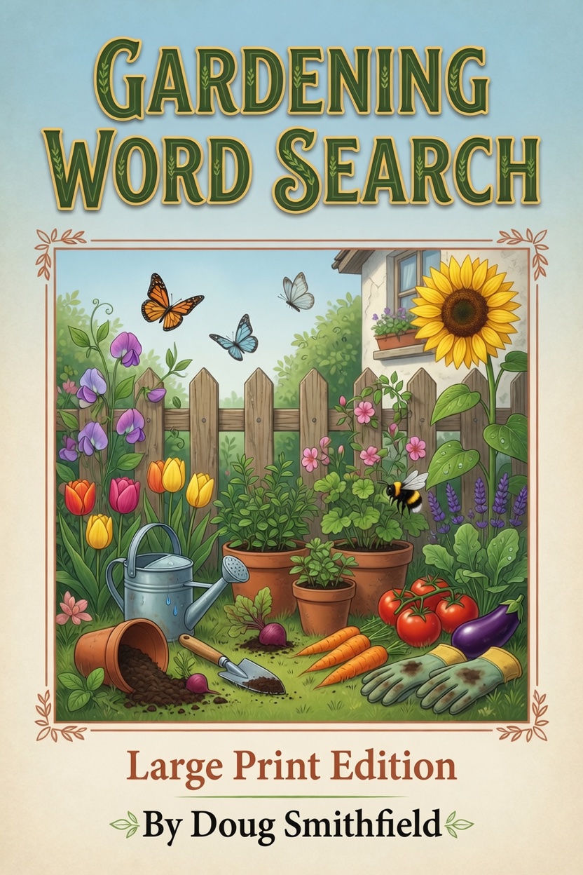 Gardening Word Search cover — Large Print Edition by Worthy Puzzle