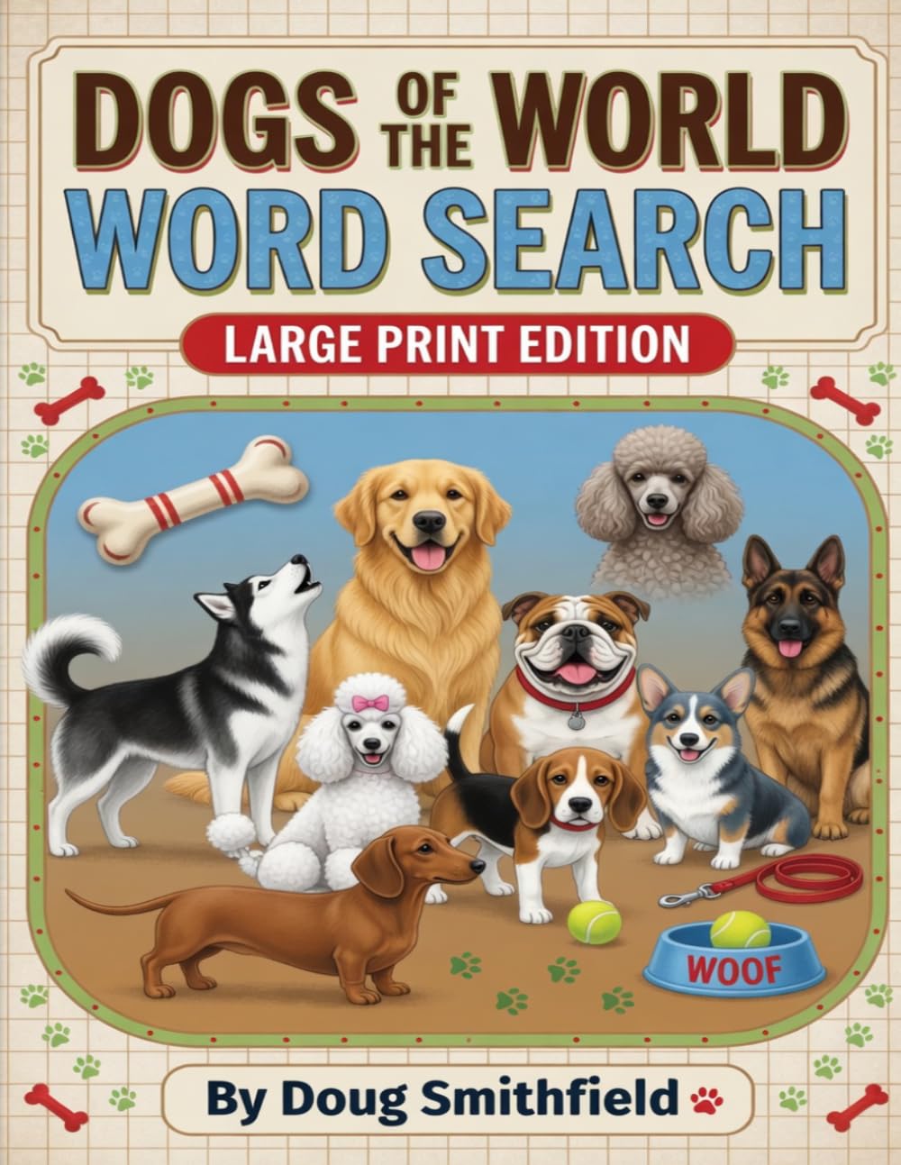 Dogs of the World Word Search cover — Large Print Edition by Worthy Puzzle