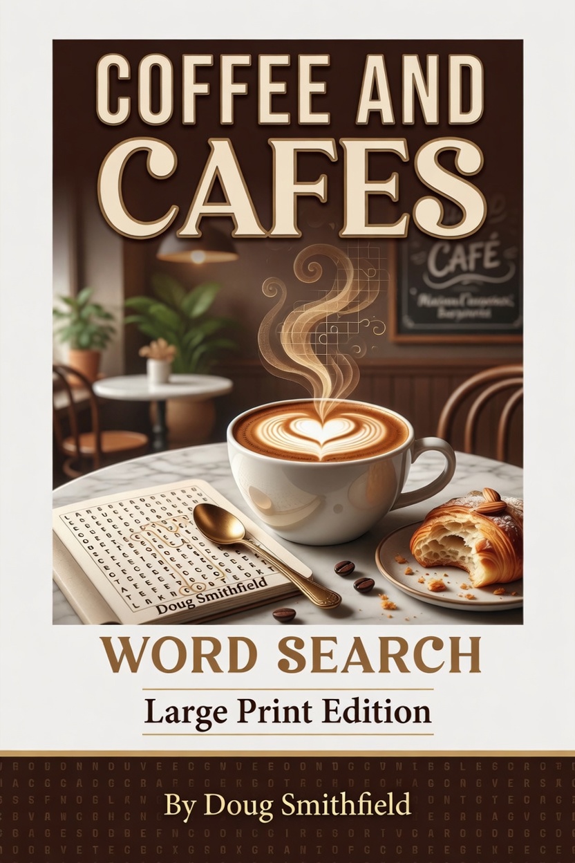 Coffee and Cafes Word Search cover — Large Print Edition by Worthy Puzzle